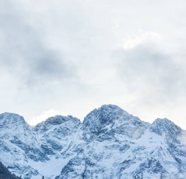 Tatra Dağı manzarası. Polonya dağında kış. Karlı zirve 