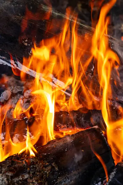 Yoğun şenlik ateşi kırmızı alevlerle parlıyor..