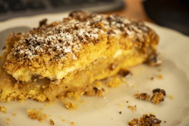 Tabakta ev yapımı lezzetli szarlotka dilimi.