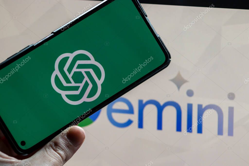 Warsaw, Poland - February 14, 2024: Gemini AI from Google. ChatGpt logo on smartphone screen. Artificial intelligence