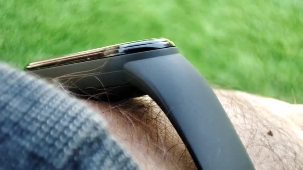 Person Arms Smart Watch Closeup — Stock Video