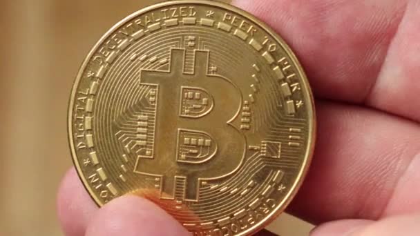 Bitcoin Kryptowährung Bewegung Schuss Kryptowährung Bitcoin Mining Makroaufnahme Von Bitcoins — Stockvideo