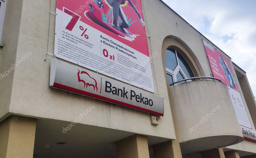 Rzeszow, Poland - March 25, 2024: Polish Pekao Bank logotype on building