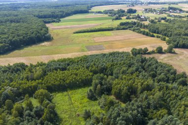 Çayırları ve ormanları olan yemyeşil bir arazinin havadan görünüşü doğanın güzelliğini gözler önüne seriyor.