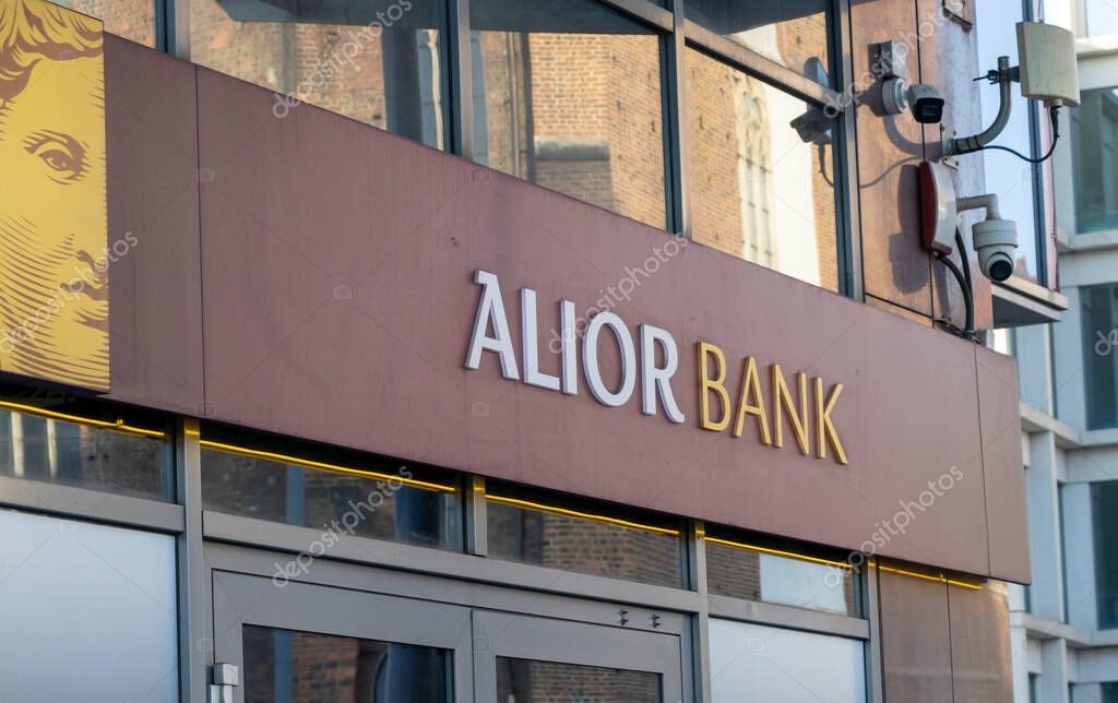 Wroclaw Poland - February 21 2025: Exterior view of Alior Bank showcasing its logo and entrance. Ideal for financial and business-related contexts.