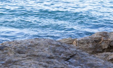 Berrak turkuaz su, kıyı manzaralarının doğal güzelliğini vurgulayan kayalık kıyı şeridine nazikçe yaklaşır. Doğa ve seyahat meraklıları için mükemmel..