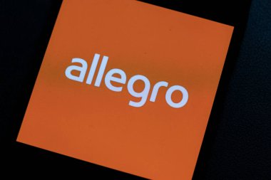 Warsaw Poland - September 16 2025: Close-up of the Allegro logo on an orange background. Allegro is a popular e-commerce platform in Poland that connects buyers and sellers.