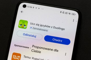 Warsaw Poland - September 24 2025: A smartphone screen displaying the Duolingo language learning app with vibrant colors and user interface elements.