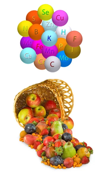 Image Des Fruits Oligo Éléments Sous Forme Boules Avec Désignation — Photo