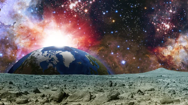 Bild Vacker Stjärnhimmel Och Slät Vattenyta Fantastisk Utsikt Från Annan — Stockfoto
