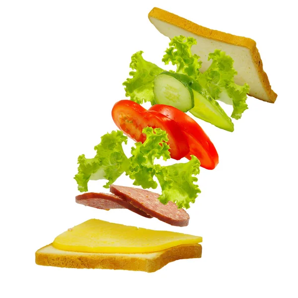 Image Isolée Sandwich Sur Fond Blanc Dont Les Composants Sont — Photo