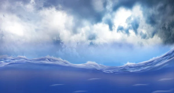 Widok Bliska Ogromne Fale Duża Fala Pluskająca Się Błękitnym Morzu — Zdjęcie stockowe