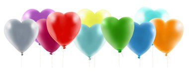 3D-image of many colorful balloons in the form of a heart on a white background