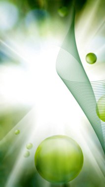 Abstract image of balls, spheres on a blurred green background