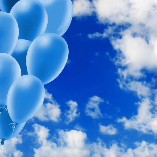 Bild Grupp Blå Uppblåsbara Ballonger Bakgrunden Himlen Med Moln — Stockfoto