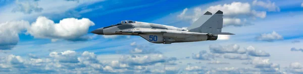 Imagem Uma Aeronave Combate Voo Contra Céu Com Nuvens — Fotografia de Stock