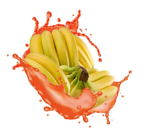Afbeelding Van Een Groep Bananen Omringd Door Spetters Vruchtensap — Stockfoto