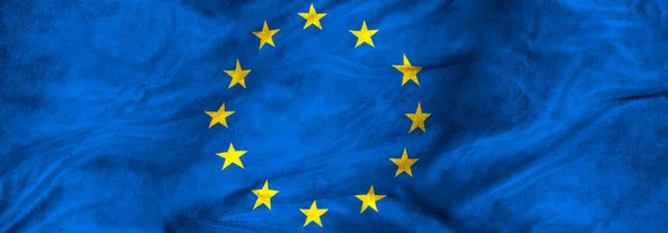 Zbliżenie Flagi Unii Europejskiej Baner Poziomy — Zdjęcie stockowe