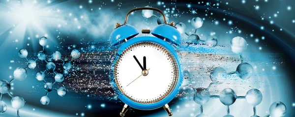 Uma Imagem Relógio Partir Qual Partículas São Separadas Contra Fundo — Fotografia de Stock