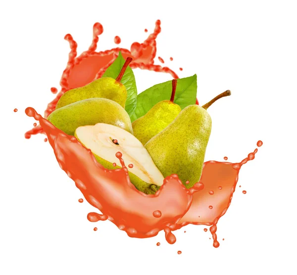 Image Group Pears Surrounded Splashes Fruit Juice — Stock Photo, Image