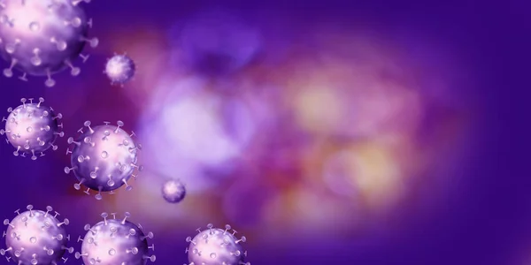 Mor Zemin Üzerinde Bokeh Boş Uzay Ile Şekillendirilmiş Coronavirus Virüslerinin — Stok fotoğraf