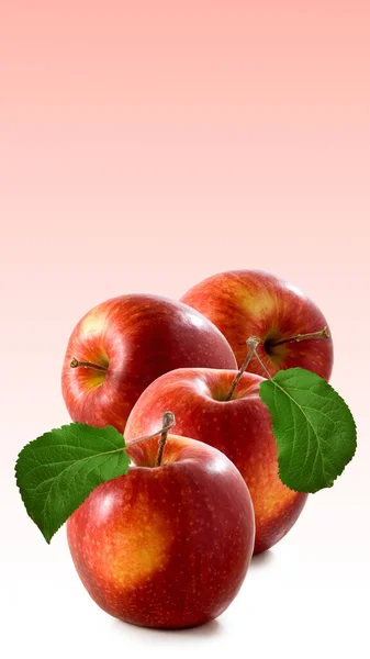 Image Beautiful Red Apples Leaves Pink Background — Stock Photo, Image