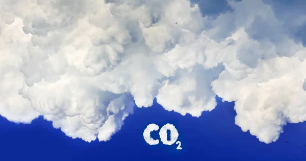 云彩一种白色的大云彩的图像 在蓝天的衬托下刻有表示二氧化碳的文字 具有云彩的结构 看起来像云彩 图库图片