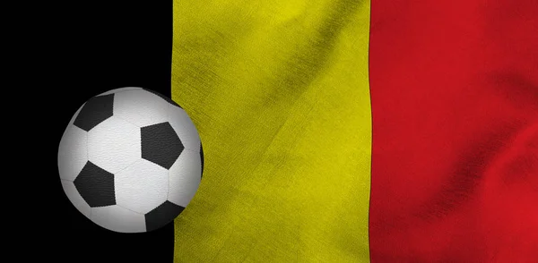 Imagem Uma Bola Futebol Contra Fundo Bandeira Nacional Bélgica — Fotografia de Stock