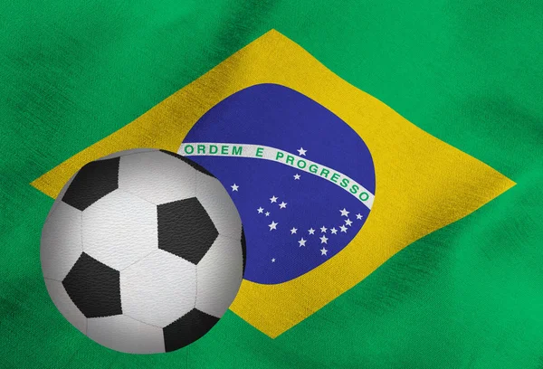 Stock image The image of a soccer ball against the background of the national flag of  Brazil