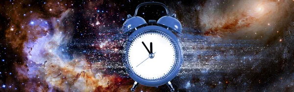 Image Une Horloge Dont Les Particules Sont Séparées Sur Fond — Photo