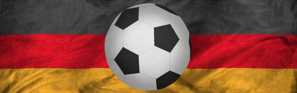 Das Bild Eines Fußballs Vor Dem Hintergrund Der Deutschen Nationalflagge — Stockfoto