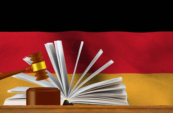 Judicial Gavel Background Open Book Flag Germany Image — Stock Photo, Image