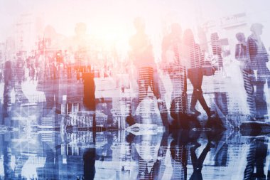 İş adamlarının siluetleri, soyut kalabalık çifte teşhir