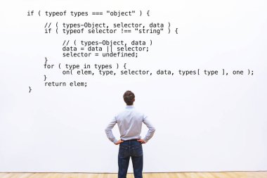 Javascript koduna bakan geliştirici, soyut kodlama kavramı, öğrenme programlaması