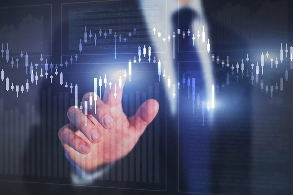Finansiell Grafik Och Diagram Bakgrund Aktiemarknad Koncept Investerare Analysera Digitala — Stockfoto