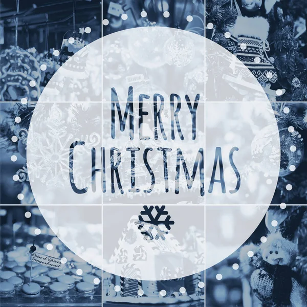 Joyeux Noël Carte Salutations Sur Collage Ton Bleu Décoration Noël — Photo