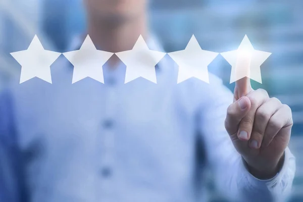 Bom Conceito Line Classificação Estrelas Revisão Feedback Positivo Cliente Satisfeito — Fotografia de Stock