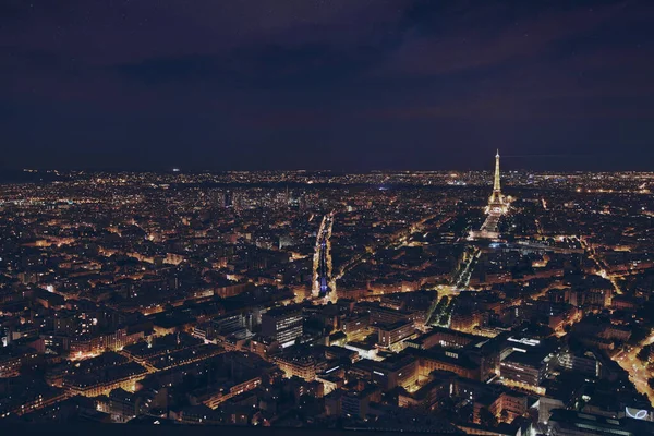 Parijs Frankrijk August 2015 Prachtig Panoramisch Nachtzicht Parijs Verlichte Eiffeltoren — Stockfoto