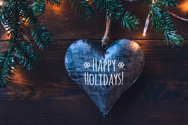 Happy Holidays Greeting Card Dark Background Heart Love — Stock Photo, Image