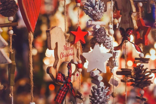 Frohe Weihnachten Niedliche Festdekoration Aus Nächster Nähe Schönes Spielzeug Für — Stockfoto