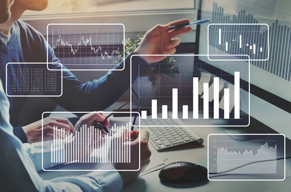 Big Data Analytics Finanzdiagramme Business Team Das Computer Als Hintergrund — Stockfoto