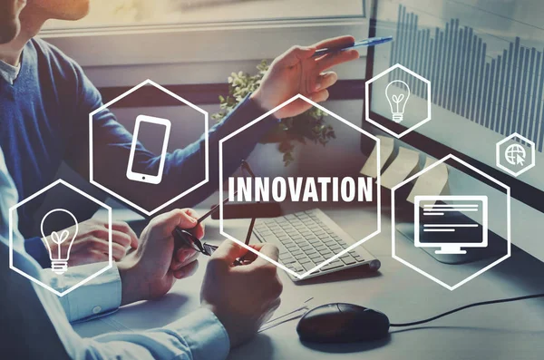 Инновационные Технологии Бизнеса Инновационная Идея Концепция Иконками — стоковое фото