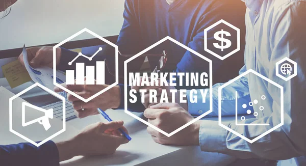 Marketingstrategie Konzept Geschäftsleute Team Arbeitet Hintergrund — Stockfoto