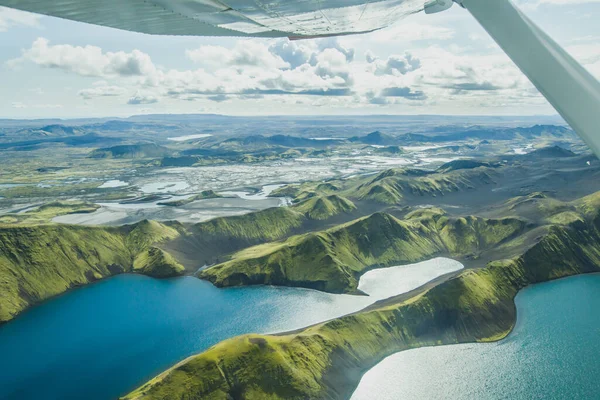Flygfoto Landskap Naturen Island Vulkaniska Berg Och Sjöar Höglandet Från — Stockfoto