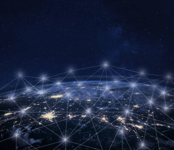 Netwerkcommunicatie Rond Aarde Vanuit Ruimte Globaal Wereldwijd Verbindingsconcept Internationale Bedrijfstechnologie — Stockfoto
