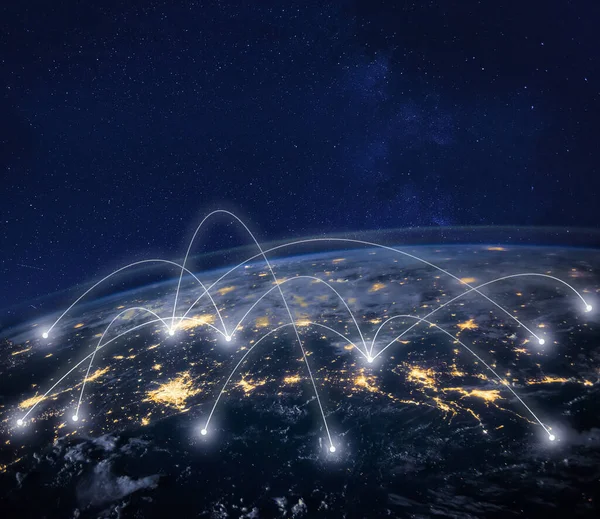 Τεχνολογία Σύνδεσης Δικτύου Παγκόσμια Επιχειρηματική Επικοινωνία Εικόνα Πλανήτη Από Nasa — Φωτογραφία Αρχείου