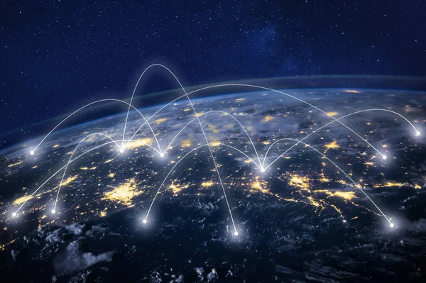 Globalna Koncepcja Sieci Informatyka Telekomunikacja Planeta Ziemia Kosmosu Komunikacja Biznesowa — Zdjęcie stockowe