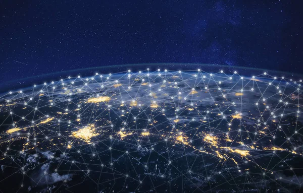 Informationsteknik Och Telekommunikation Globalt Nätverkskoncept Planet Jorden Från Rymden Affärskommunikation — Stockfoto