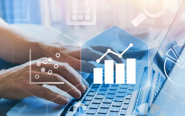 Conceito Inteligência Análise Negócios Com Diagramas Gráficos Dados Digitais Finanças — Fotografia de Stock