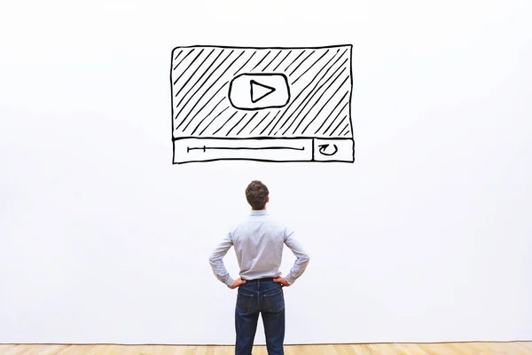 Concept Marketing Vidéo Sur Mur Blanc — Photo